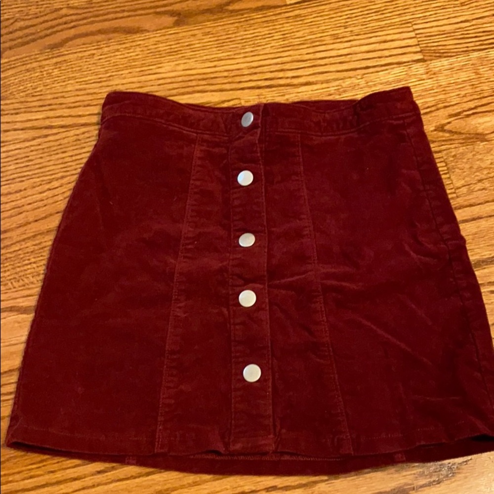 Burgundy button up corduroy mini skirt